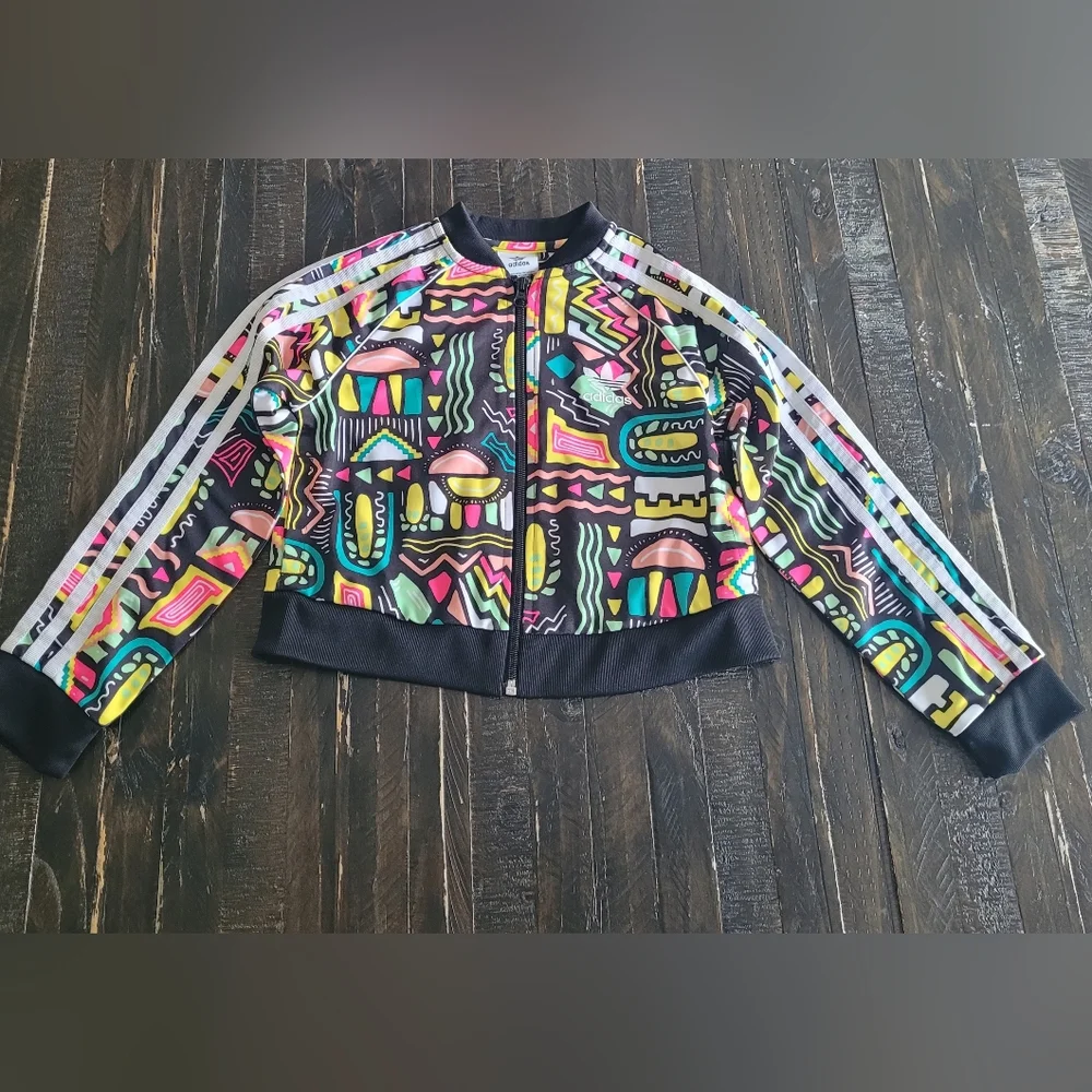 Adidas Cropped SST Full-Zip Track Jacket Girls Size 7-8Y XS